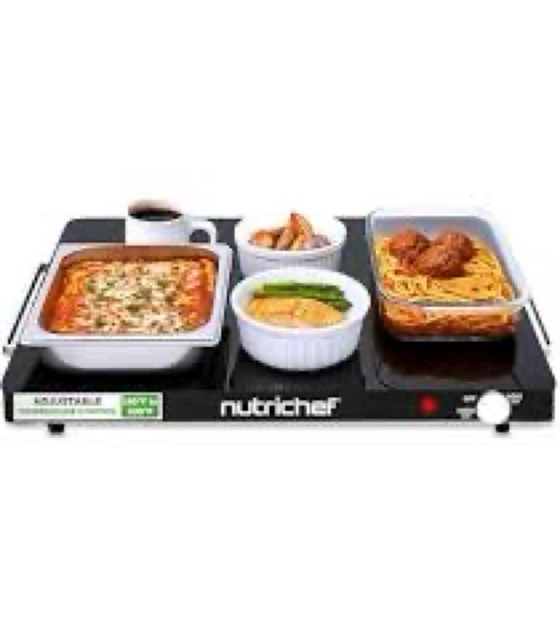 NutriChef Electric Food Warming Tray - Adjustable Temperature, Sleek Glass Surface, Energy Efficient