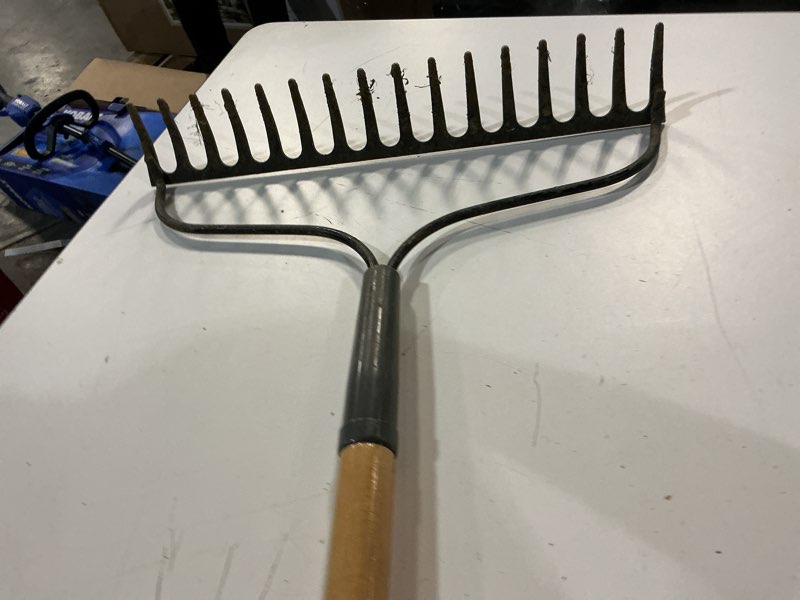 Condition photo showing As Is for craftsman 15-in welded steel lawn rake with wood handle