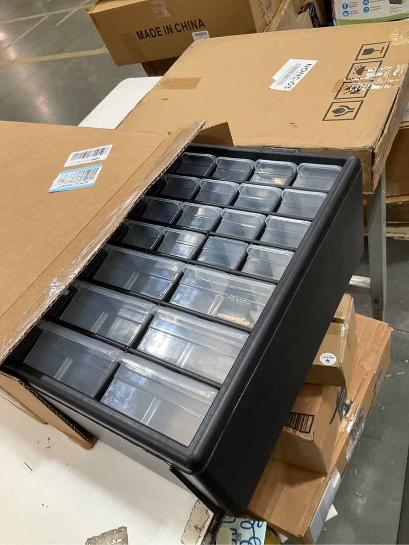 Condition photo showing Good Condition for akro-mils 44-drawer plastic drawer storage cabinet for garage organization, bead organizer, building bricks storage, teacher toolbox, makeup organizer, 20" w x 6" d x 16" h, 10144 black black 44 drawer 1 pack