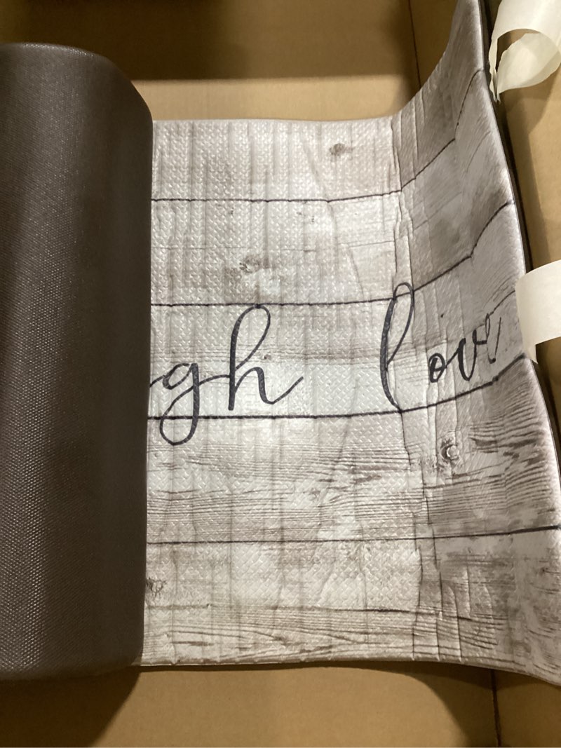 Condition photo showing Good Condition for home dynamix cozy living live laugh love runner anti-fatigue kitchen mat, non-slip floor mat, padded standing desk mat, non-slip floor mat, padded standing desk mat, beige/brown, 17.5"x30" 18"l x 18"w x 0.5"th beige/brown