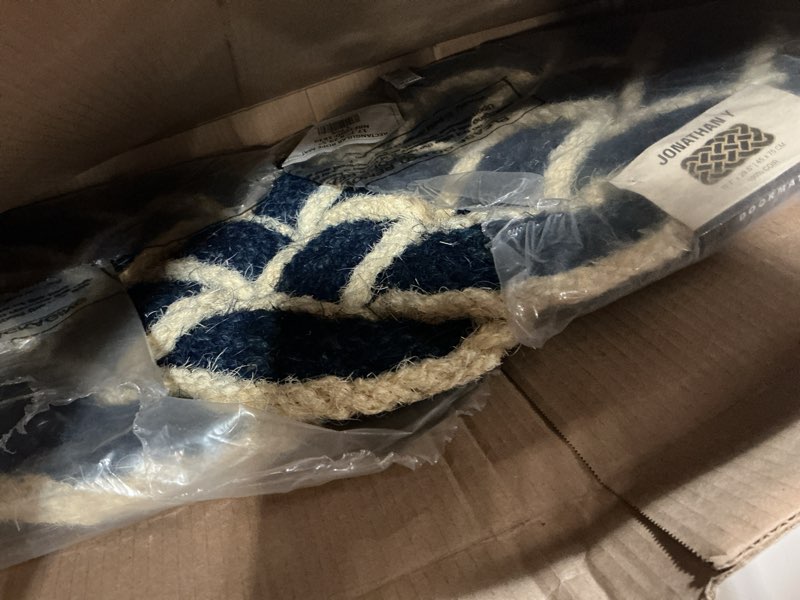 Condition photo showing Good Condition for jonathan y scalloped basketweave coir indoor outdoor mat 18"x30" navy/bleach, maeve classic coastal for backyard, patio, porch, easy-cleaning, high traffic, pet-friendly, non-shedding (nrf100d-1830)