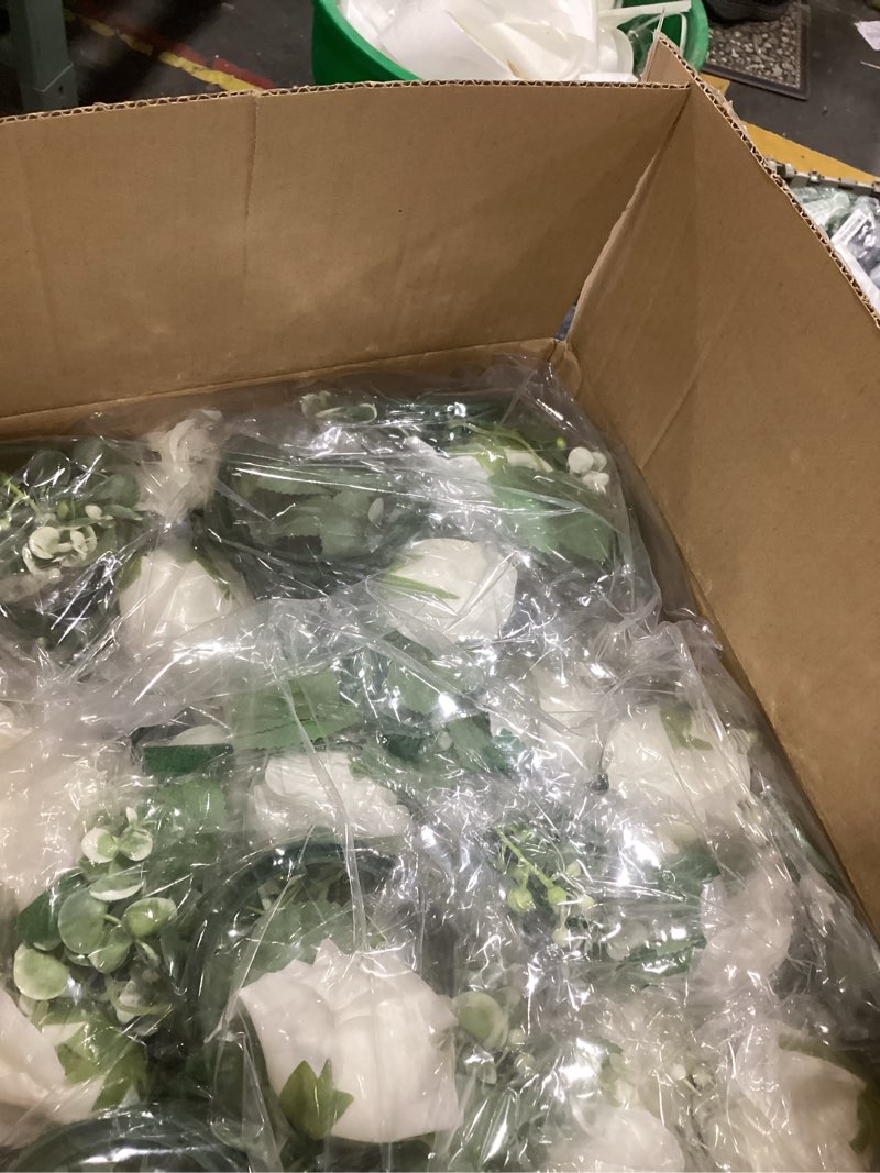Condition photo showing Good Condition for yunlly 20 pcs rose candle rings with flameless candles sets, artificial flower eucalyptus wedding centerpiece 3 inch pillar candleholders wreaths for wedding party mother's day (white) white 20