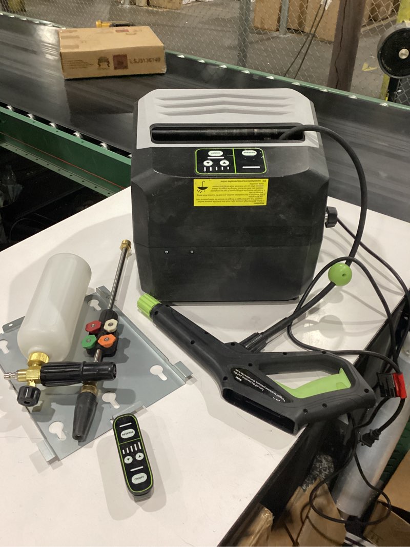 Condition photo showing As Is for wall mounted pressure washer - max 5500 psi 3.6 gpm, 5 levers power washer with 100ft retractable hose for car/drivewa, automatic rewind, any length lock, black 100ft hose black