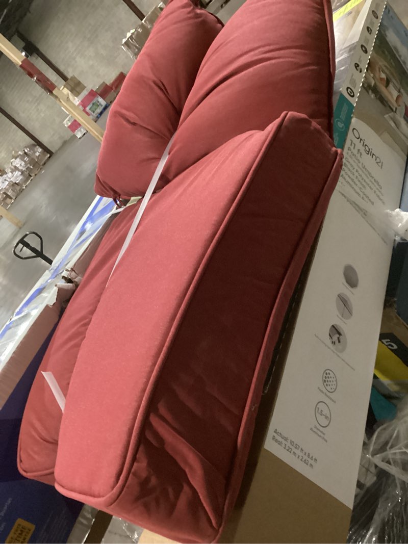 Condition photo showing Good Condition for arden outdoor deep seat cushion set, 24 in x 24 in, weather-proof, rain-proof, fade resistant patio cushion for chair, sofa, and couch ruby red leala ruby red leala 24" x 24"