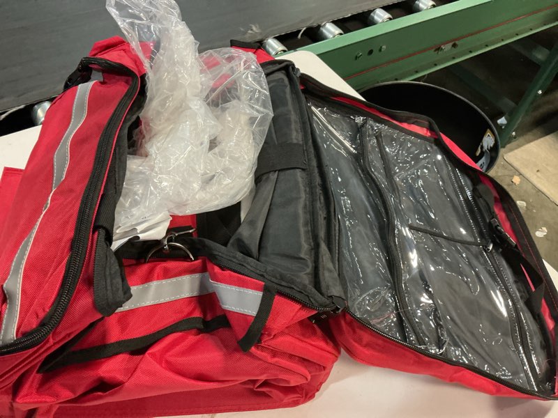Condition photo showing Good Condition for trunab medical bag on wheels with detachable trolley, rolling nurse tote with removable dividers, first responder bag empty with adjustable shoulder strap for nurse, doctor red