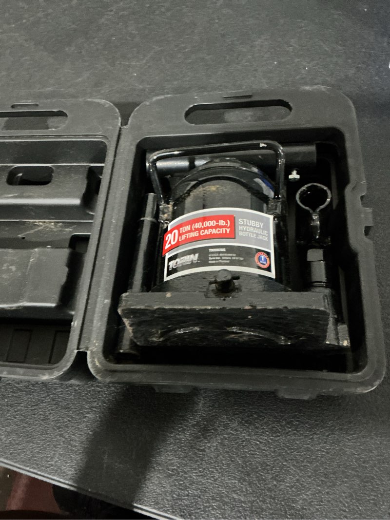 Condition photo showing As Is for torin black 20-ton steel hydraulic bottle jack
