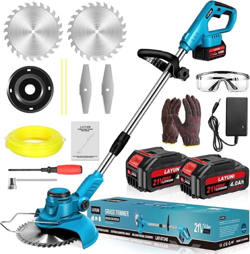brushless weed wacker, 23000rpm electric weed cordless eater with 2x 4.0ah battery powered, 8 inch blade, 2 in 1 lightweight grass trimmer/brush cutter for lawn yard garden