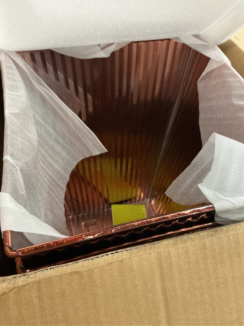 Condition photo showing New/Like New for ultiteque18 h x13 dia large copper metal planter set of 2, tall square tapered steel flower pots for