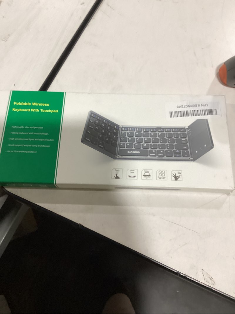 Condition photo showing New/Like New for samsers multi-device foldable bluetooth keyboard with touchpad, rechargeable folding keyboard with holder, portable travel for android windows ios mac os, support 3 devices - black black 3-device