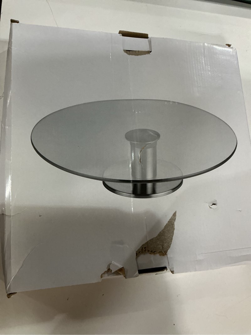 Condition photo showing Good Condition for Uten Glass Cake Turntable for Decorating, 12 Inch Rotating Cake Stand, Large Revolving Cake Spinner Stand for Birthday, Party, Wedding Cake Baking Supplies Tools Clear