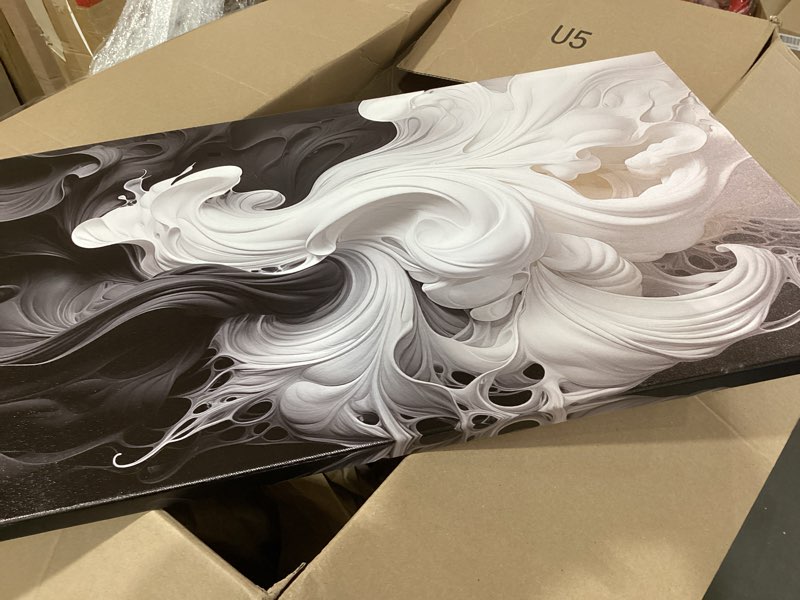 abstract black and white wall art for living room, modern minimalist neutral canvas printed painting decorative-picture wall-decor artwork for bedroom dining room home office, size 40x20 inches