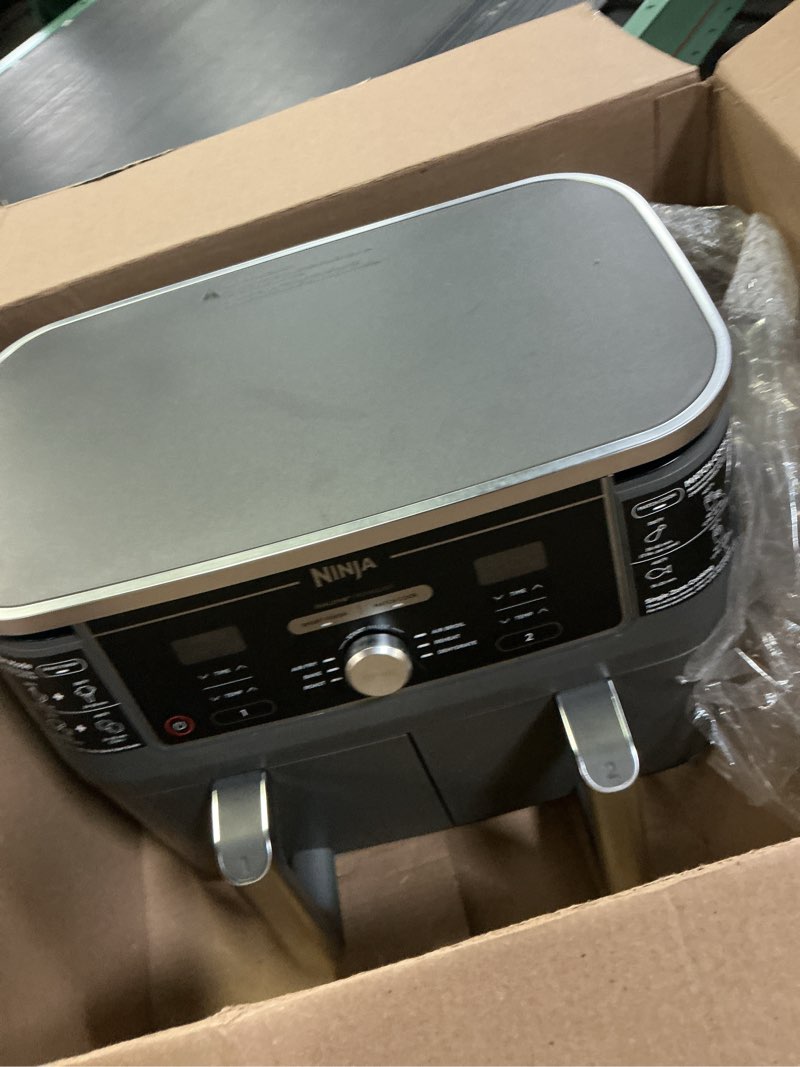 Condition photo showing As Is for Ninja DZ401 Foodi 10 Quart 6-in-1 DualZone XL 2-Basket Air Fryer with 2 Independent Frying Baskets, Match Cook & Smart Finish to Roast, Broil, Dehydrate for Quick, Easy Family-Sized Meals, Grey