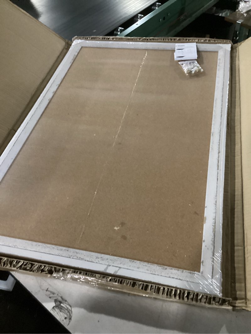 Condition photo showing New/Like New for DOLLAR BOSS White Cork Board for Wall - 36 X 24 Inches, Rustic Wooden Frame Bulletin Board, Decorative Hanging Pin Board for Office & Home Decor White 36''X 24‘’