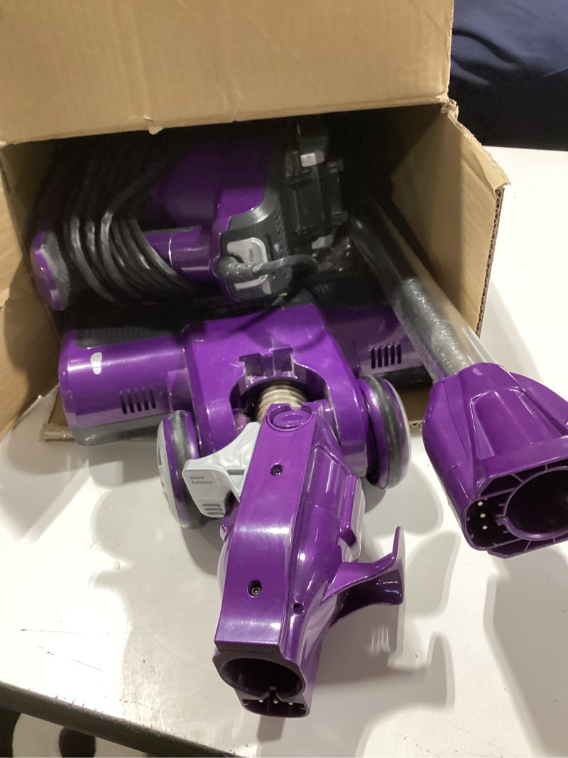 Condition photo showing As Is for shark hv322 rocket pet plus corded stick vacuum with led headlights, xl dust cup, lightweight, perfect for pet hair pickup, converts to a hand vacuum, with (2) pet attachments, bordeaux/silver rocket deluxe w/ headlights