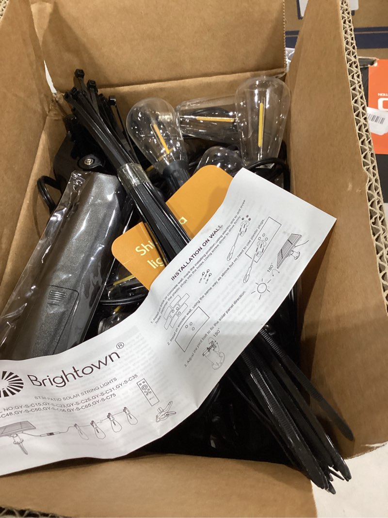 Condition photo showing New/Like New for brightown outdoor string lights, 50ft 25 g40 bulbs shatterproof patio lights, ip65 waterproof dimmable hanging connectable globe led outdoor lights for backyard, bistro, porch, deck, balcony black 50ft - 25 bulbs (pack of 1)