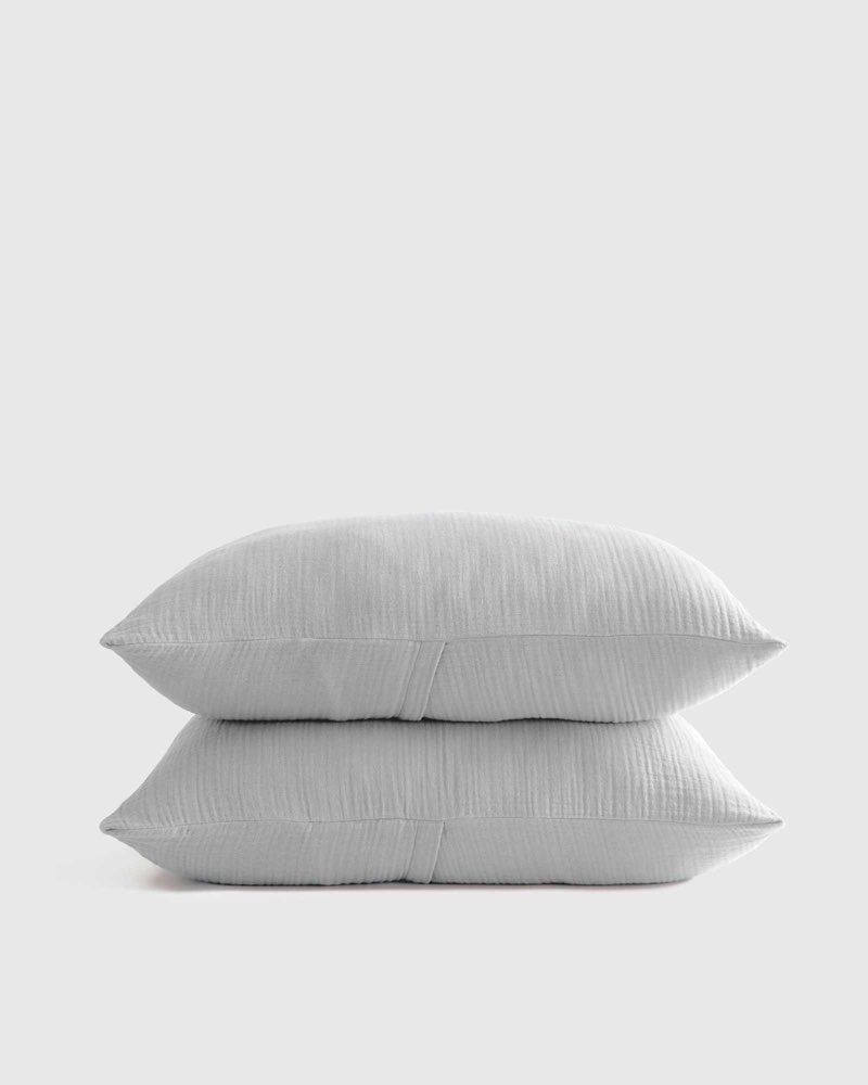 Condition photo showing As Is for quince organic cotton gauze sham set, king, mist