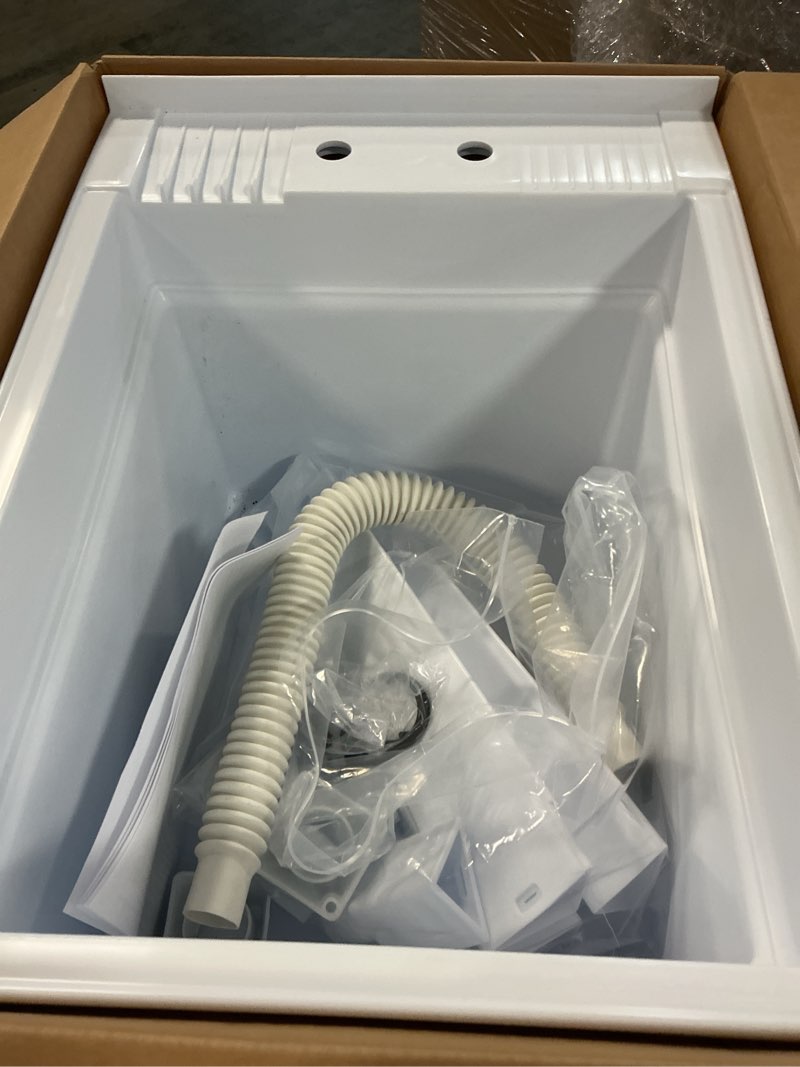 Condition photo showing As Is for  Project Source 18-in x 24-in 1 -Basin White Freestanding Utility tub with Drain with Faucet one_size | 999-LUT18WHT