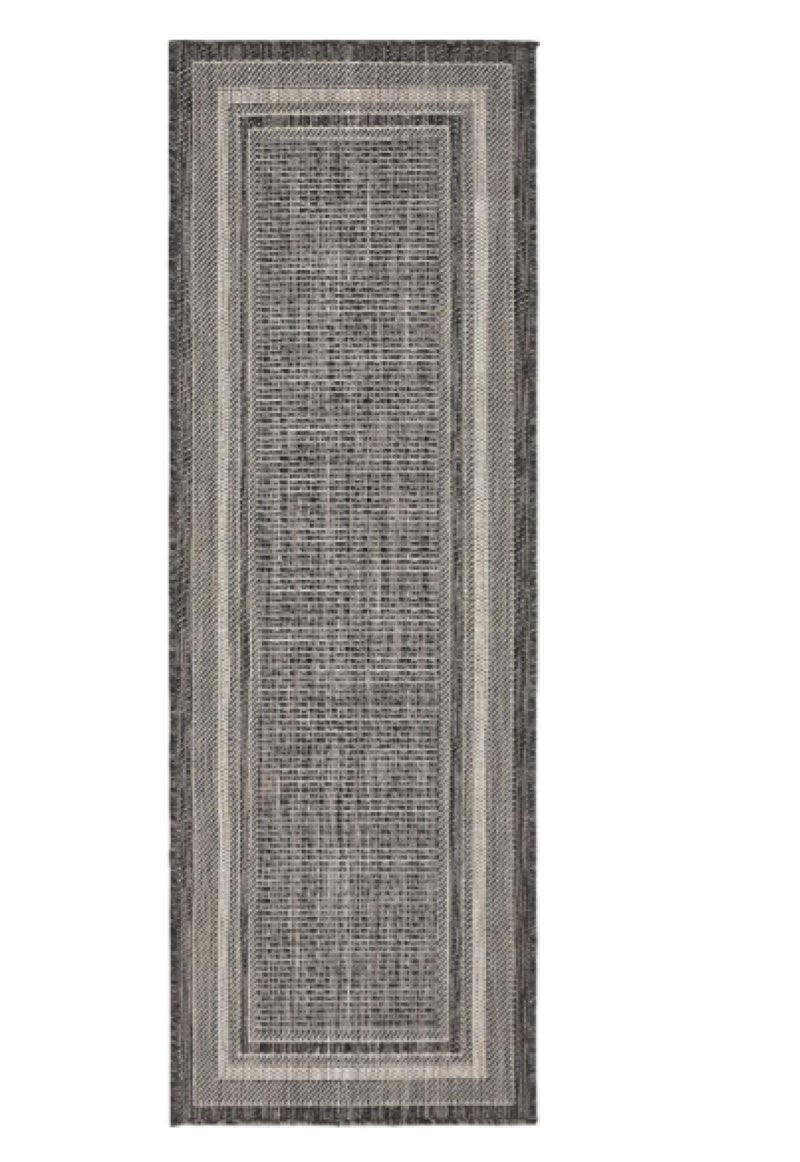  unique loom outdoor border collection area rug - soft border (2' x 6' 1" runner, black/ ivory)