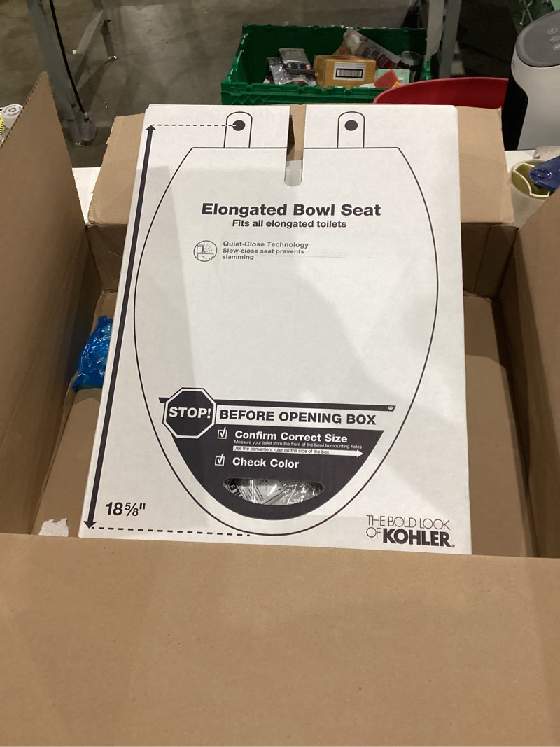 Condition photo showing Good Condition for Kohler K-20110-0 Brevia Elongated Toilet Seat with Grip-Tight Bumpers, Quiet-Close Seat, Quick-Attach Hardware, White