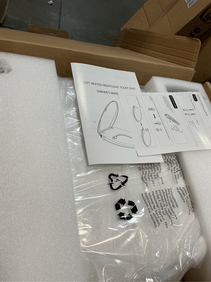 Condition photo showing New/Like New for Elongated Heated Toilet Seat with Night Light, Three Temperature Settings Heated Seat,70 in Power Cord, Fit Elongated Toilet, Cold Water Bidet Function Toilet Seat With Slow Close Elongated Heated Seat