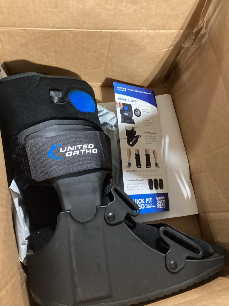 Condition photo showing As Is for united ortho short air cam walker fracture boot, small, black black small boot