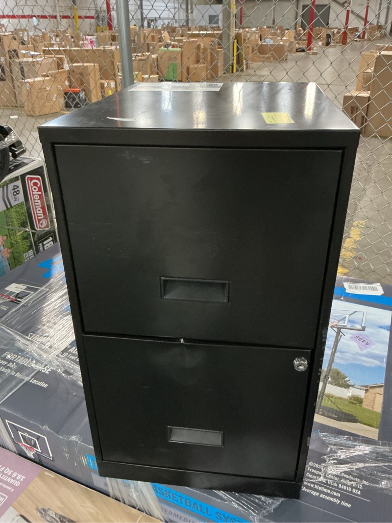 Condition photo showing As Is for space solutions 18" deep 2 drawer letter width vertical file cabinet, black