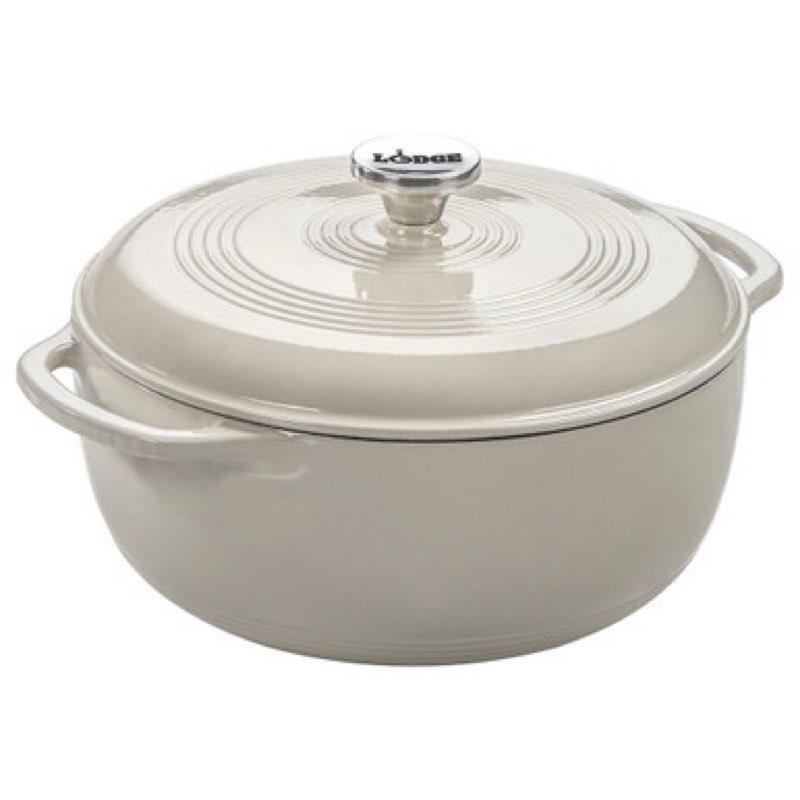 lodge enamelware round cast iron dutch oven in oyster with lid - white lodge
