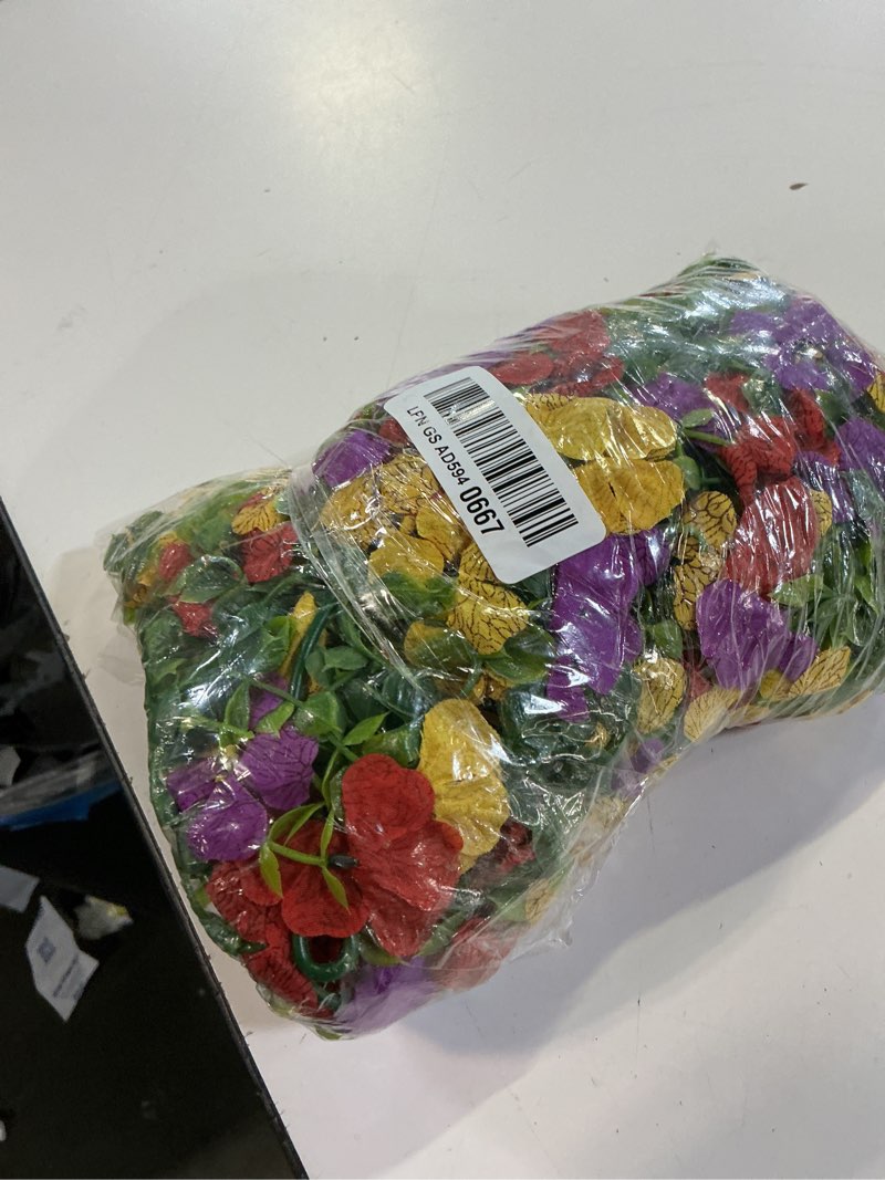 Condition photo showing Good Condition for artificial hanging flowers for outdoors, 4pcs uv resistant artificial outdoor flowers, silk flowers for outside patio porch front yard window garden indoor decor(spring color,4pcs) summer color 4pcs