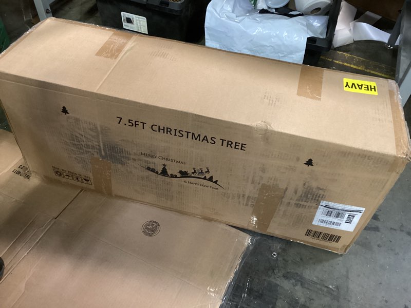 Condition photo showing New/Like New for 7.5FT Pre-lit Snow Flocked Christmas Tree Spruce with Remote Control, 600 Warm White Multi-Color Lights, Artificial Hinged/Feel Real/Realistic for Home, Holiday Decoration Dual Color LED PVC LED Color+Cleae 7ft 6in