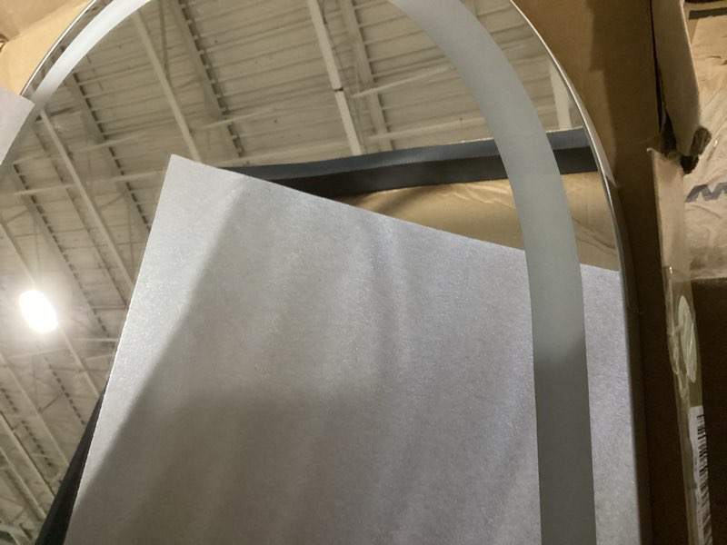Condition photo showing As Is for dumos arched full length mirror with light - 20"×63" led floor standing mirror with 3 color lights & wall mounted for bedroom, dressing room, living room, bathroom white- arched 63"l x 20"w