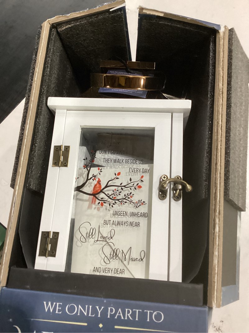 Condition photo showing Good Condition for (not tested)memorial lantern with photo frame & keepsake drawer | sympathy gifts for loss of loved one, dad, husband | bereavement memorial gifts | led candle with timer | remembrance gift for loss by stillwind those we love / copper