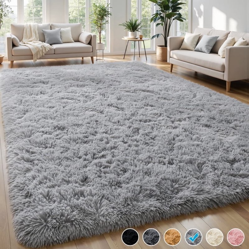 Nefoso Shag Area Rug, Extra large Soft Fluffy Area Rugs for Living Room Bedroom Decor Carpet, Light Gray