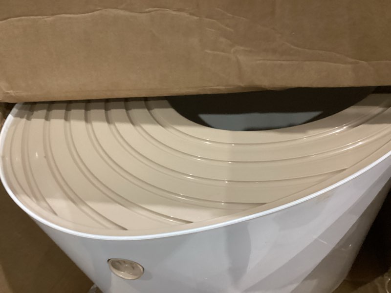 Condition photo showing As Is for iris usa cat litter box large top entry with lid enclosed covered hooded design litter catching scatter shield pan dog proof pet proof scoop included odor control for indoor cats kittens beige/white top entry white/beige