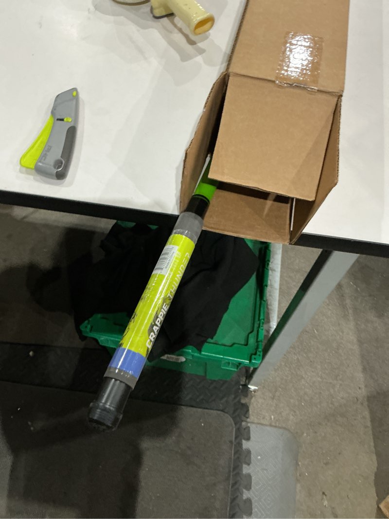 Condition photo showing As Is for lew's crappie thunder telescopic fishing rod, light power, fast action, premium fiberglass blank, eva foam handle 12'