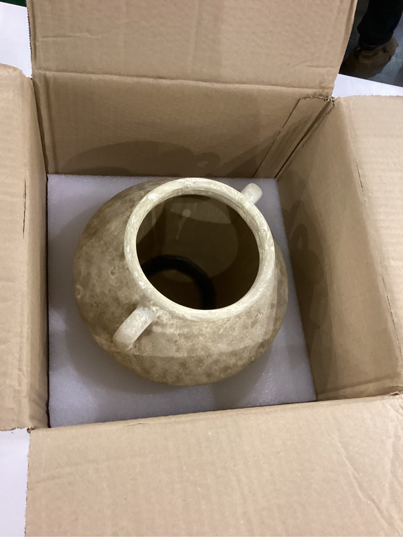 Condition photo showing New/Like New for Rustic Ceramic Vase with Handles, 6.14 Inch Vintage Farmhouse Vase for Home Decor, Brown Ceramic Vases for Table Centerpieces, Rustic Flower Vases for Living Room, Mantel Decoration Brown Small