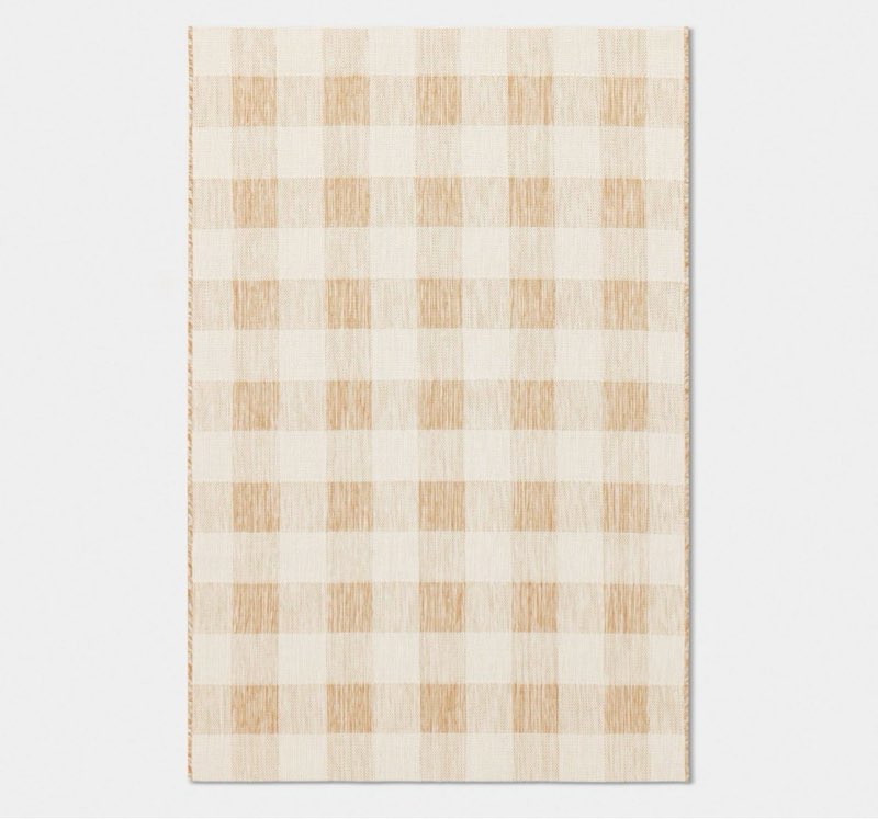 4'x6' Gingham Check Rectangular Woven Outdoor Area Rugs Tan - Room Essentials™