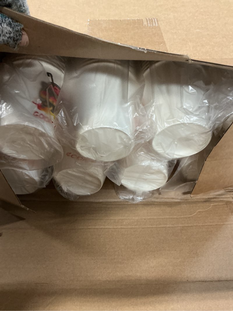 Condition photo showing Good Condition for 800 pcs 7 oz chili cook off cups sets 400 disposable chili tasting cups 400 wooden spoons for mexican cook off party decorations supplies(white,stylish) white stylish