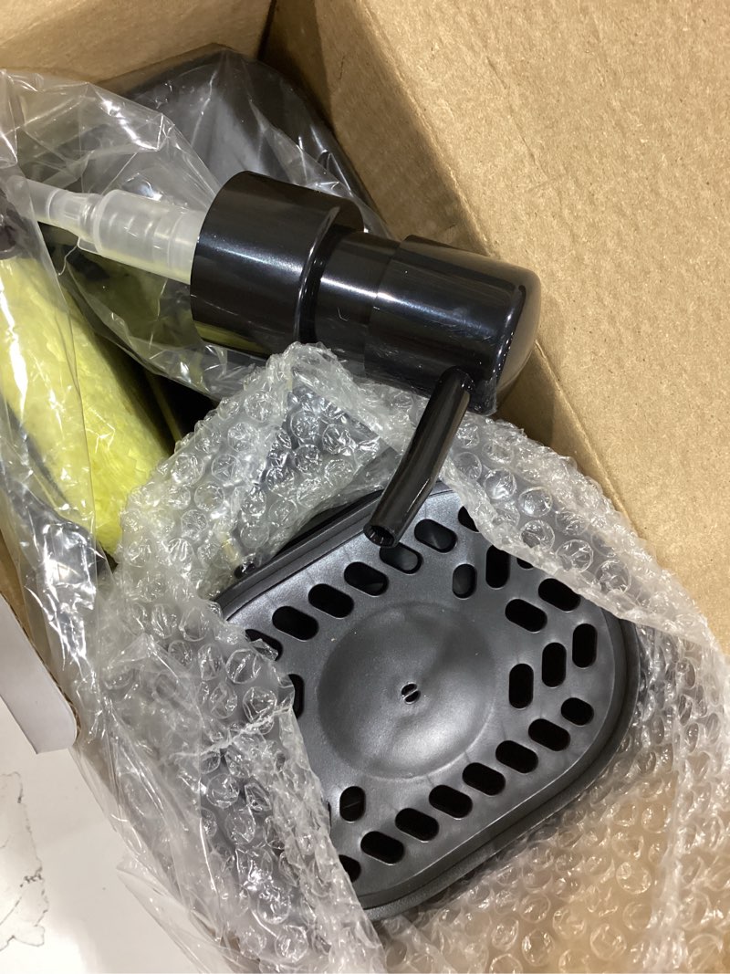 Condition photo showing Good Condition for kitchen soap dispenser set, 4-in-1 dual hand and dish soap dispenser with sponge holder and dishcloth holder for kitchen sink (black)
