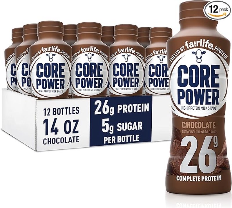 Best by 08/23/26 Core Power Protein Shake, Chocolate, 26g Bottle, 14oz, 12 Pack