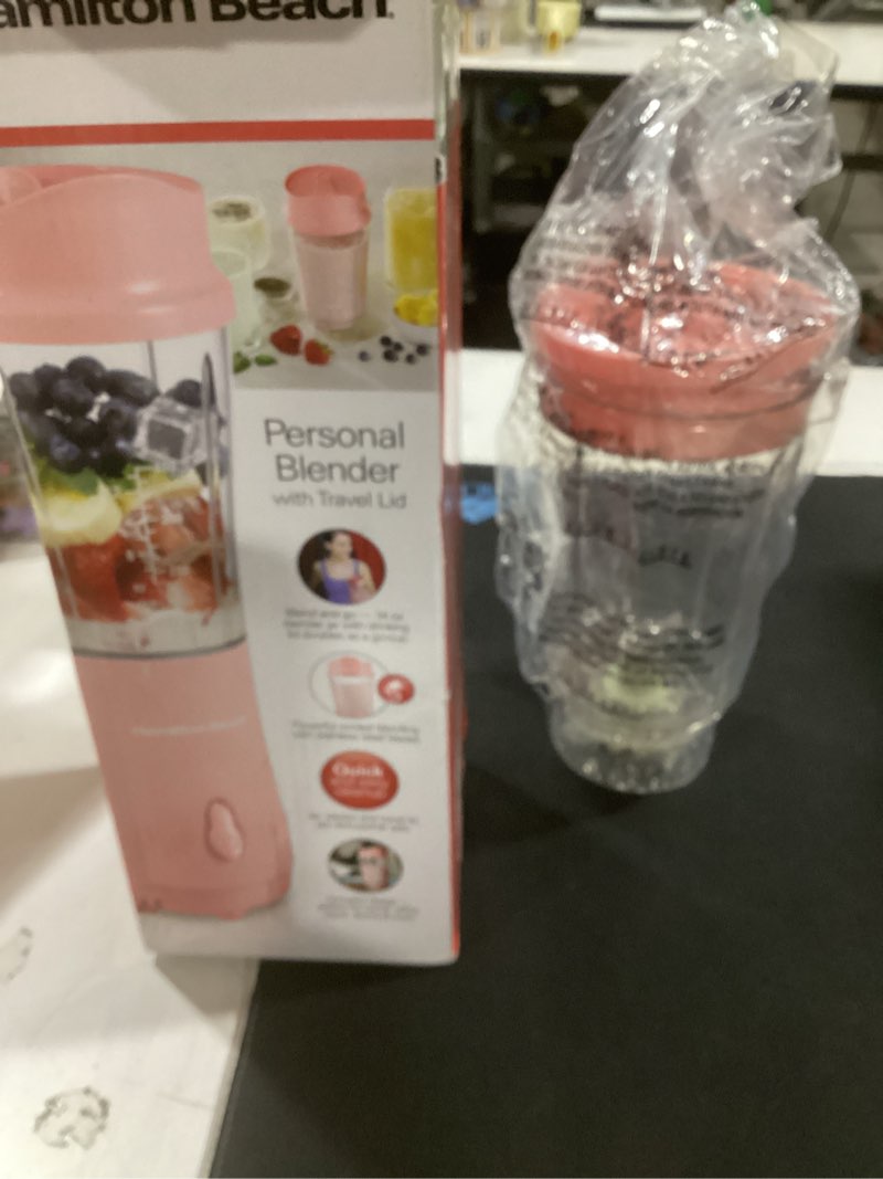 Condition photo showing Good Condition for hamilton beach portable blender for shakes and smoothies, 14 oz bpa free travel cup & lid, durable stainless steel blades, personal smoothie blender, coral (51171) coral portable blender