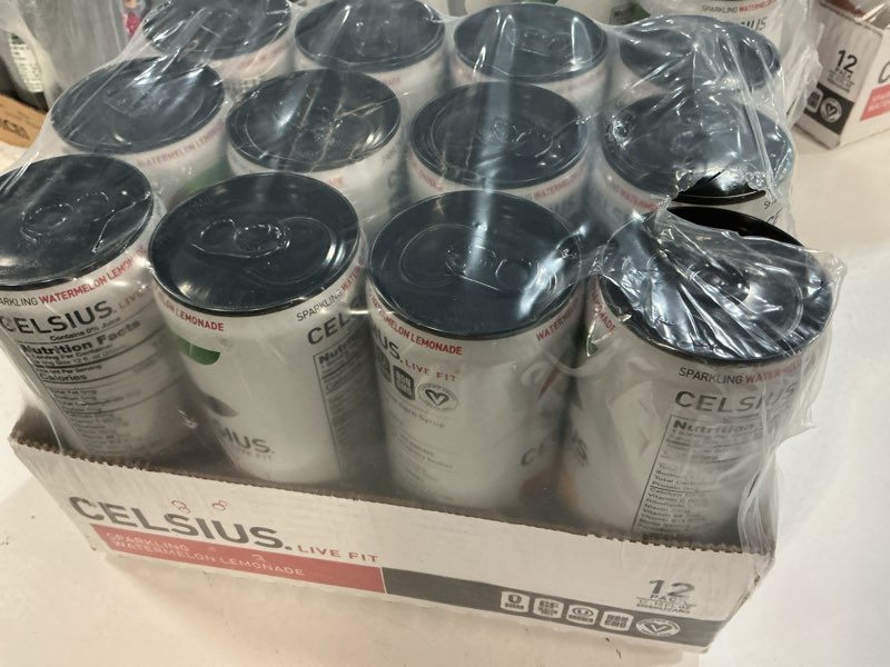 Condition photo showing New/Like New for Exp 06/2025)CELSIUS Sparkling Watermelon Lemonade, Sugar Free Energy Drink, 12 Fl Oz (Pack of 12)