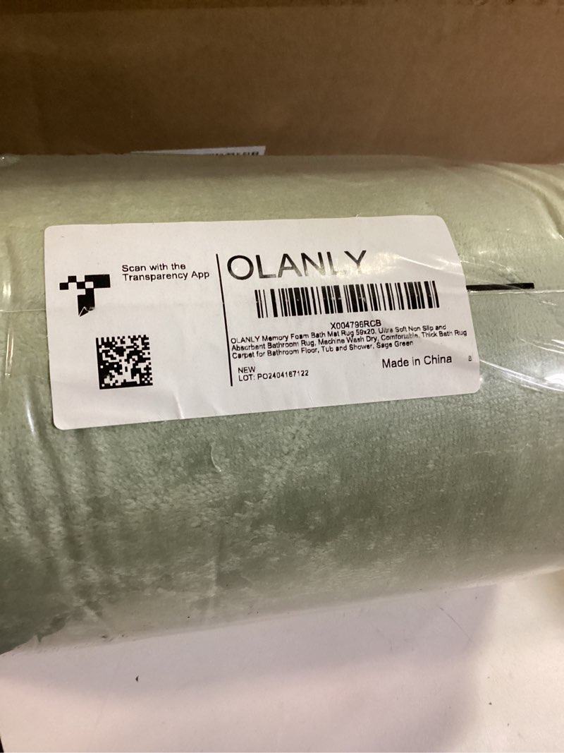 Condition photo showing New/Like New for OLANLY Memory Foam Bath Mat Rug 59x20, Ultra Soft and Absorbent Bathroom Rugs, Non-Slip, Comfortable, Machine Washable Bath Carpet for Bathroom Floor, Tub Shower and Home Decor Accessories, Sage Green 59" x 20" Sage Green