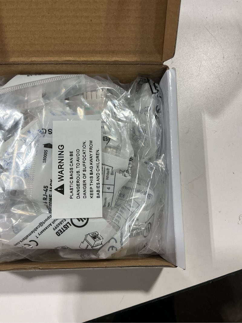 Condition photo showing Good Condition for cable matters [ul listed] 10-pack 10gbps cat6 keystone jacks, rj45 keystone jack, ethernet modular jack in white for patch panel and wall plate 10-pk white