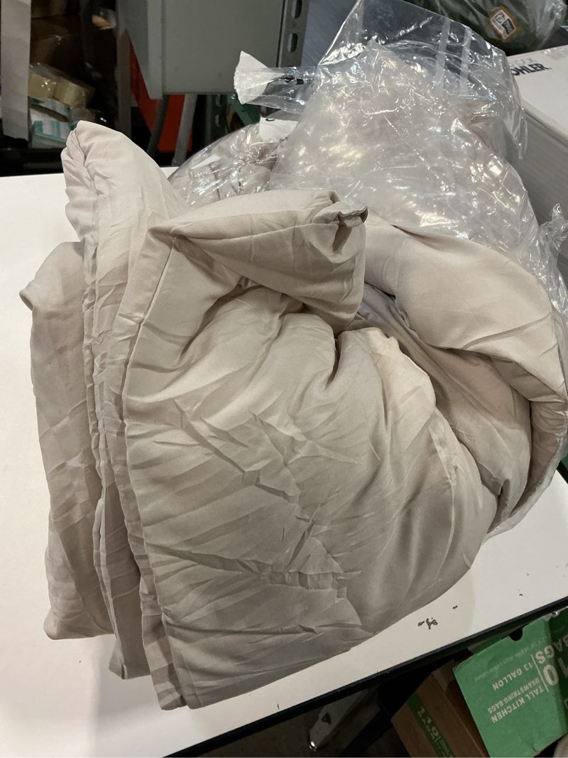 Condition photo showing As Is for CozyLux Beige Full Size Comforter Set, 3 Pieces Solid Breathable Quilted Style Bedding Sets, Luxury Fluffy Soft Bed Set with Down Alternative Comforter for All Season (1 Comforter & 2 Pillowcases)