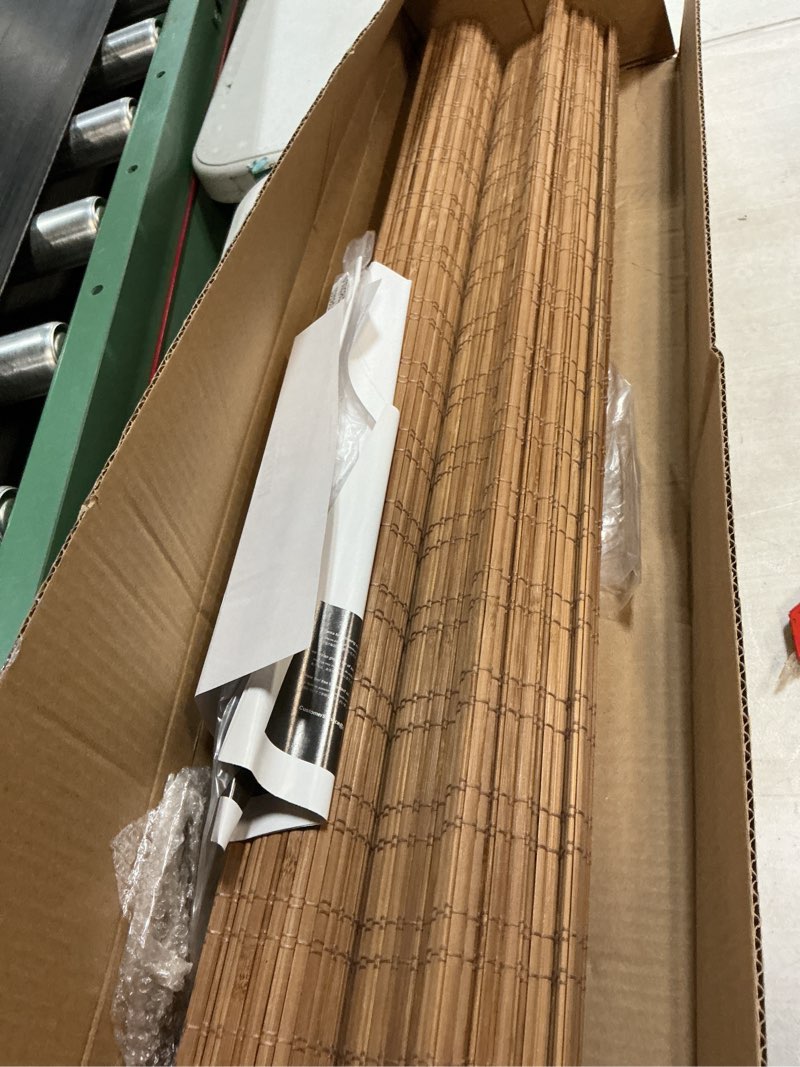Condition photo showing As Is for LazBlinds No Tools No Drill Bamboo Roller Shades, Cordless Bamboo Blinds, Light Filtering Roll Up Blinds for Windows, French Door, Porch or Patio, 23'' W x 64'' H, Whitewash B Whitewash B 23'' W x 64'' H