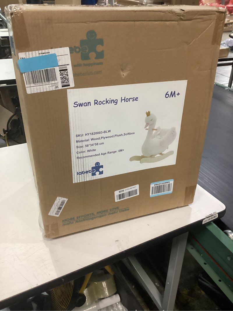 Condition photo showing Good Condition for labebe Kids Rocking Horse White Swan, Stuffed Animal Wooden Rocker for Children 6 Months Boys and Girls/Nursery Christmas, Birthday Gift (Rocking Swan)
