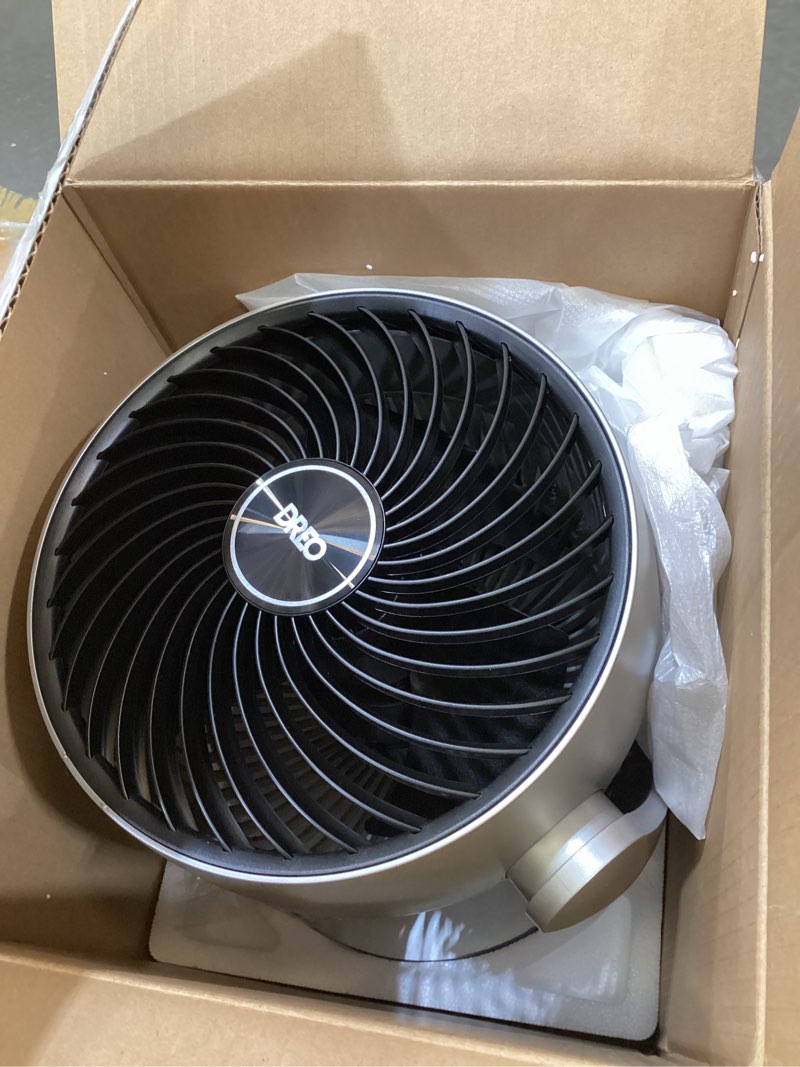 Condition photo showing As Is for dreo smart fan for bedroom,120° vertical and 90° oscillating fan with remote/voice, 13 inch height quiet air circulator for whole room, 70 ft, 4 speeds, 5 modes, 12h timer, desk fans for home, office silver