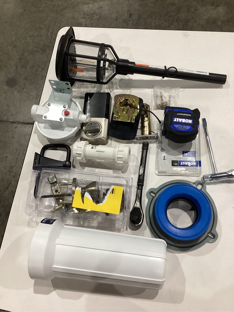 Condition photo showing As Is for assorted home improvement lot (small tools, screw, home accessories, etc.)