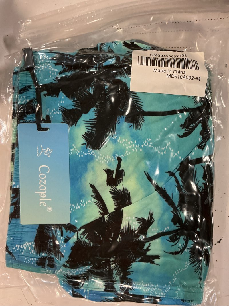 Condition photo showing New/Like New for m cozople mens swim trunks with compression liner 7 inch inseam board shorts summer quick dry bathing suit blue palm tree medium
