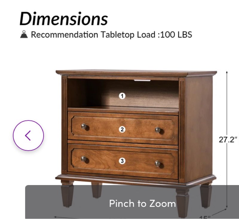 Amberlyn 27.2'' H Traditional  2-Drawer Nightstand with Built-In Outlets and Solid Wood Legs and Open Shelve